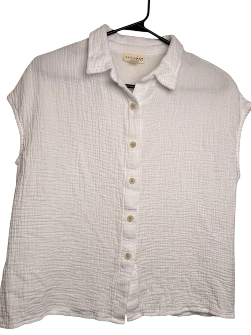Maison Jules White Gauze Button Front Blouse Size M 100% Cotton NWOT